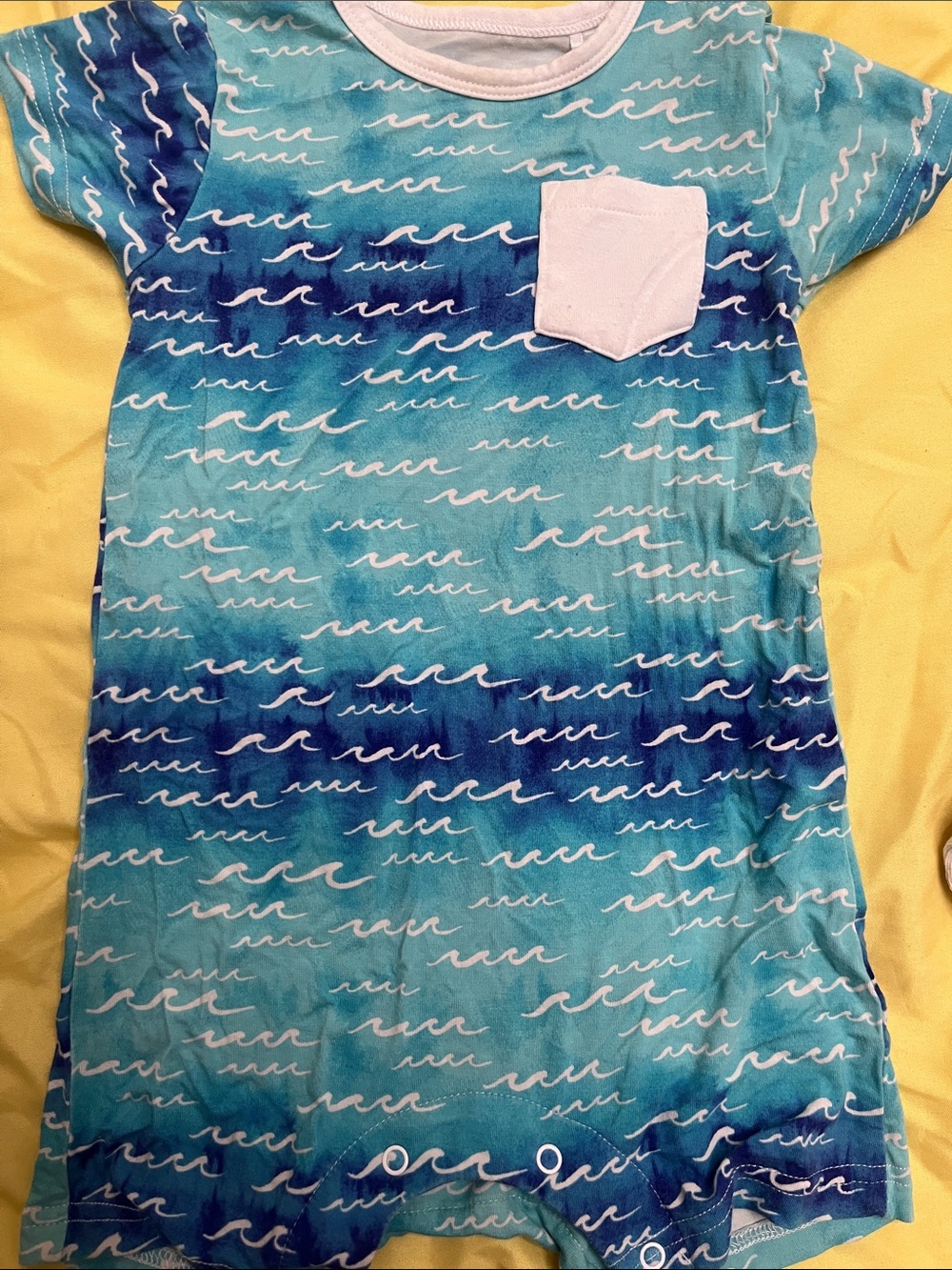 Kids Teal Wave Pocket Romper - Teal